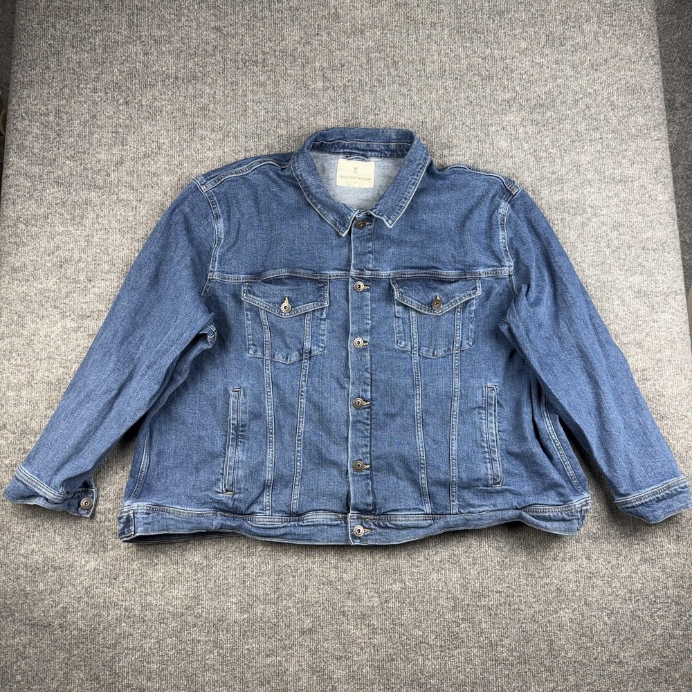 Mutual Weave Denim Bomber Jacket Mens 4XL Blue Button Front Stretch Pockets